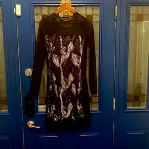 Black sheer and sequin cocktail dress size 6